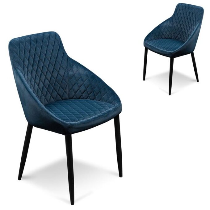 Set of 2 – Rolf Dining Chair – Navy Blue Velvet in Black Legs By Interior Secrets