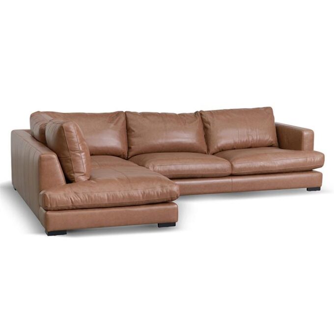 Lucinda 4 Seater Left Chaise Sofa – Caramel Brown By Interior Secrets